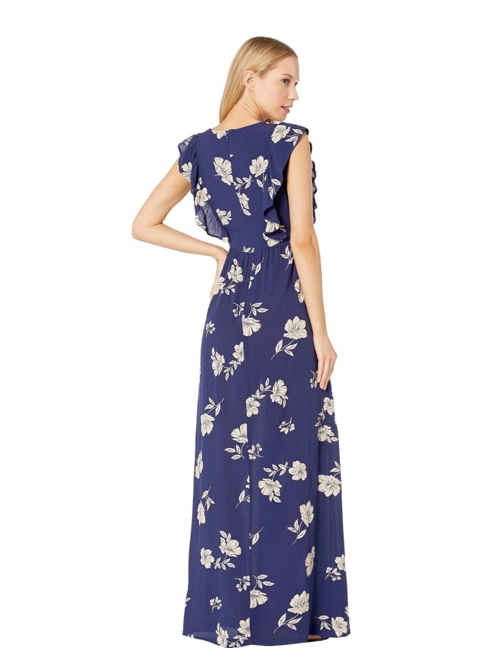 Amuse Society Navy Floral Tie-Front Maxi Dress with Cream Flowers - Picture 2 of 11